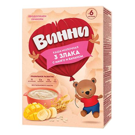 Каша Винни 200,0 молочная 3 злака с манго и бананом
